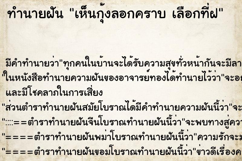 ทำนายฝัน เห็นกุ้งลอกคราบ เลือกที่ฝ ทำนายฝัน เห็นกุ้งลอกคราบ เลือกที่ฝ